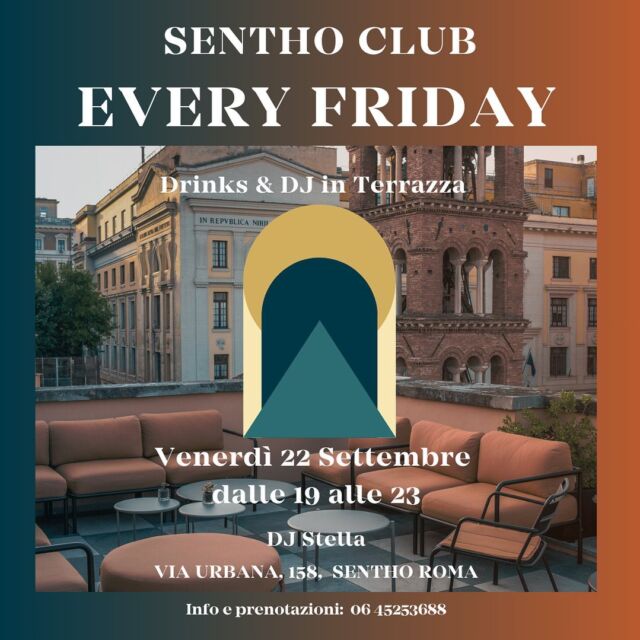 Why not join the Sentho Club to get this weekend off to a great start? We look forward to seeing you tomorrow, Friday 22 September from 7 to 11 p.m.
For info and reservations
06 45253688
.
Perché non unirsi al Sentho Club per iniziare al meglio questo weekend? Vi aspettiamo domani, venerdì 22 settembre dall 19 alle 23
Per info e prenotazioni 
06 45253688
.
.
#senthoroma #luxuryhostel #senthoclub #roma #explore #friday